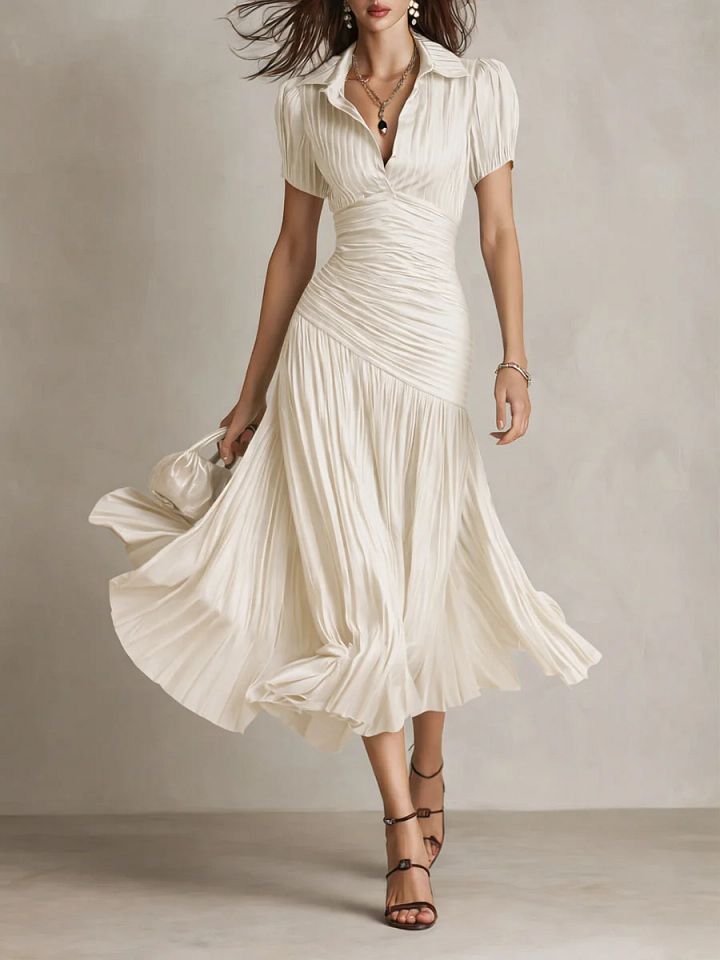 Adriana | Robe midi satinée à rayures rétro