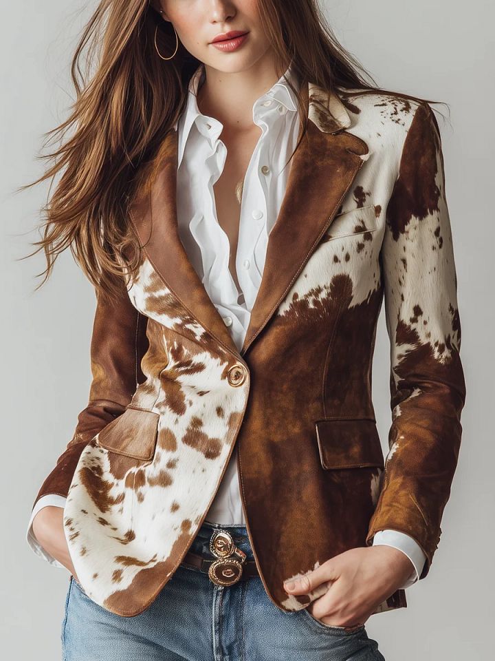 Agathe | Blazer Vintage Imprimé Vache Éco-Responsable