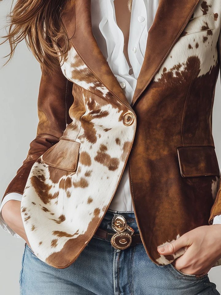 Agathe | Blazer Vintage Imprimé Vache Éco-Responsable