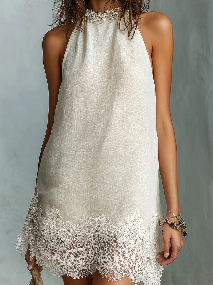 Blanche | Mini Robe Col Halter Chic Blanc Cassé