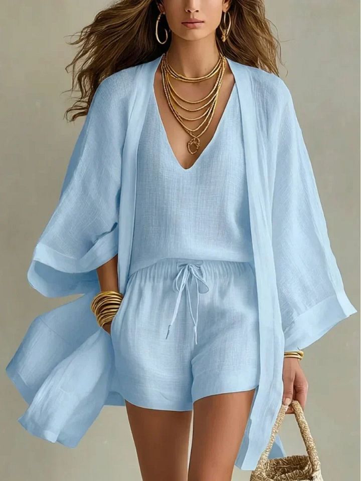 Charlotte | Ensemble trois pièces : gilet ample et short à cordon de serrage