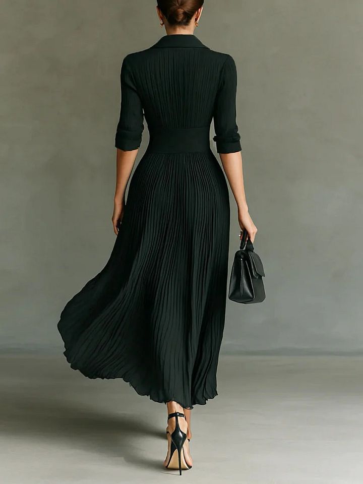 Elvire | Robe Longue Plissée à Revers et Taille Haute