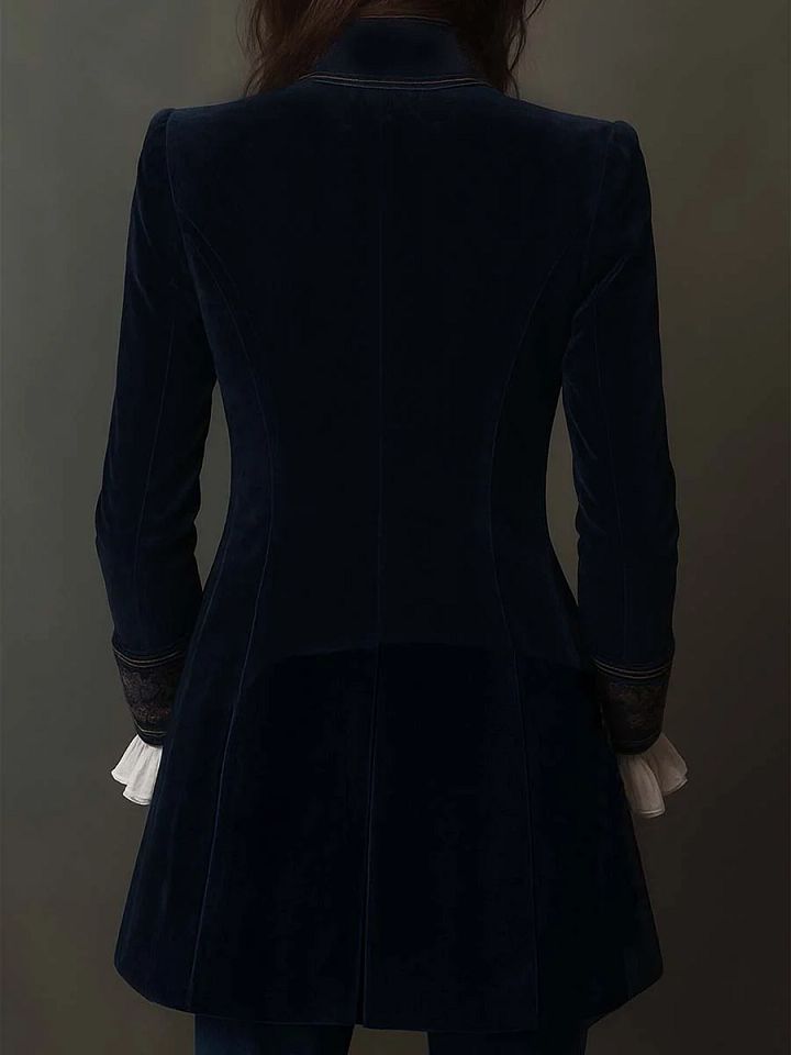 Athénaïs | Veste Longue Brodée Vintage Bleu Marine