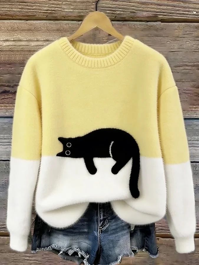 Émeline | Pull Oversize Élégant Imprimé Chat