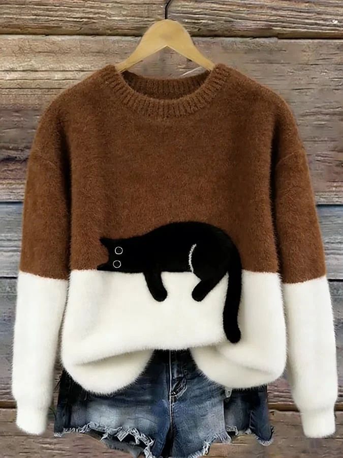 Émeline | Pull Oversize Élégant Imprimé Chat