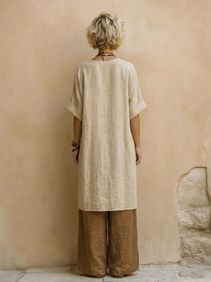 Juliette | Ensemble trois pièces nomade bohème gris foncé et marron à motif tribal