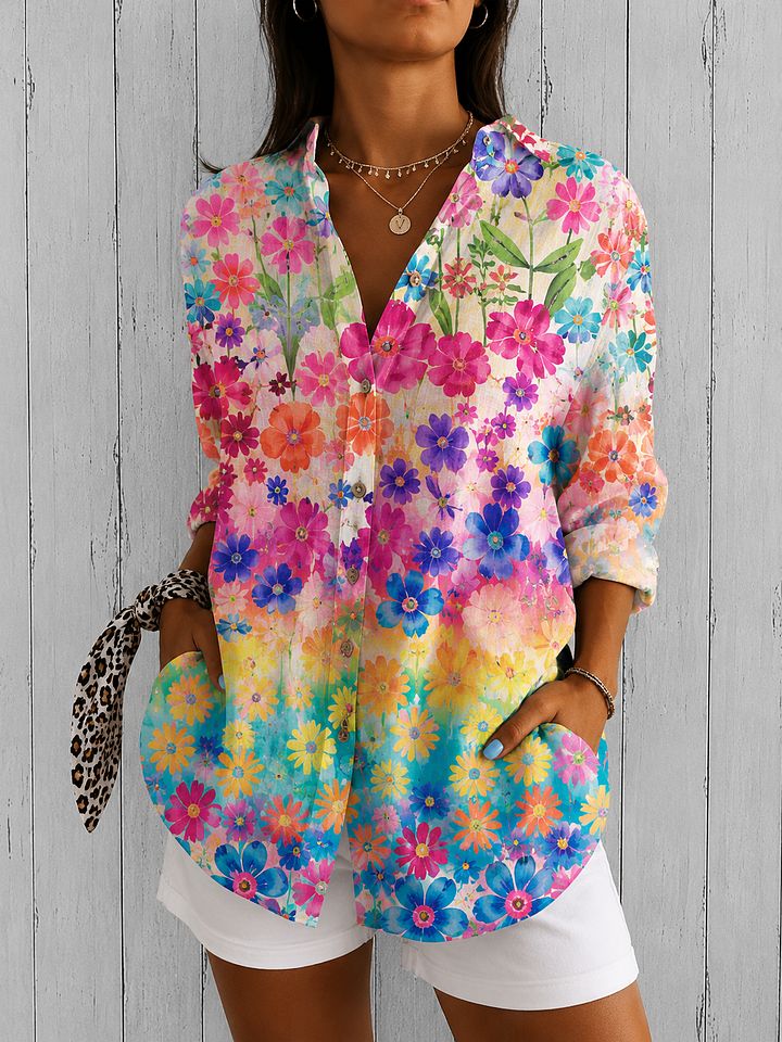 Valérie™ | Blouse Artistique Vive à Boutons