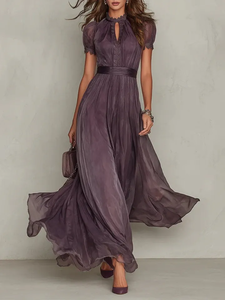Myriam | Robe Longue en Mousseline et Dentelle