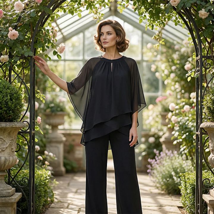 Jeannine | Ensemble Chemisier Asymétrique Superposé et Pantalon Large