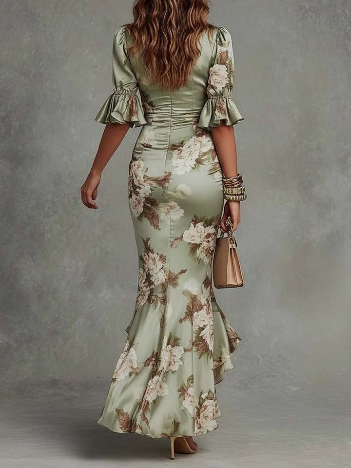 Léocadie | Robe Maxi Satinée à Volants