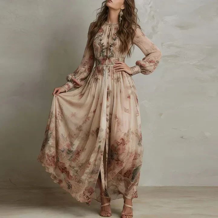Amélia | Robe Maxi Fleurie Taille Haute Vintage