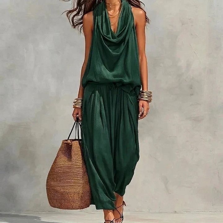 Ambre | Ensemble Fluide Haut Halter Drapé et Pantalon