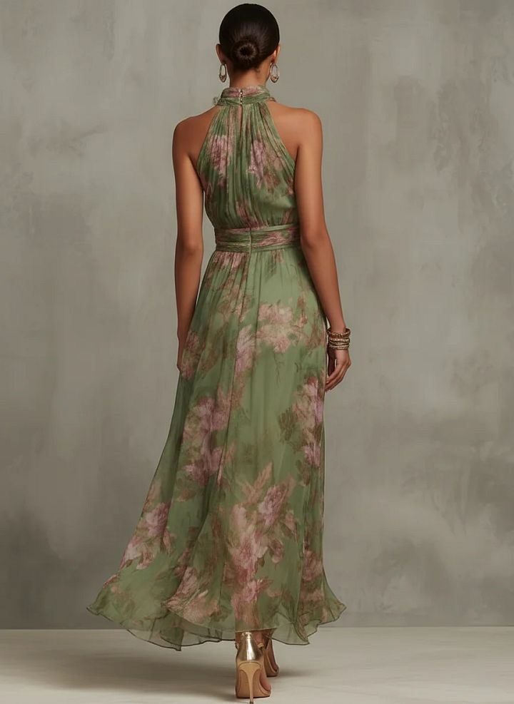 Serena | Robe maxi en mousseline fleurie à emmanchure américaine