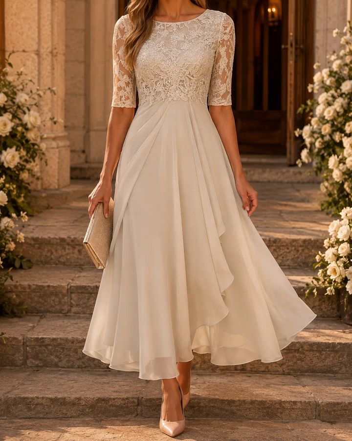 Rose | Robe Midi Flatteuse en Dentelle