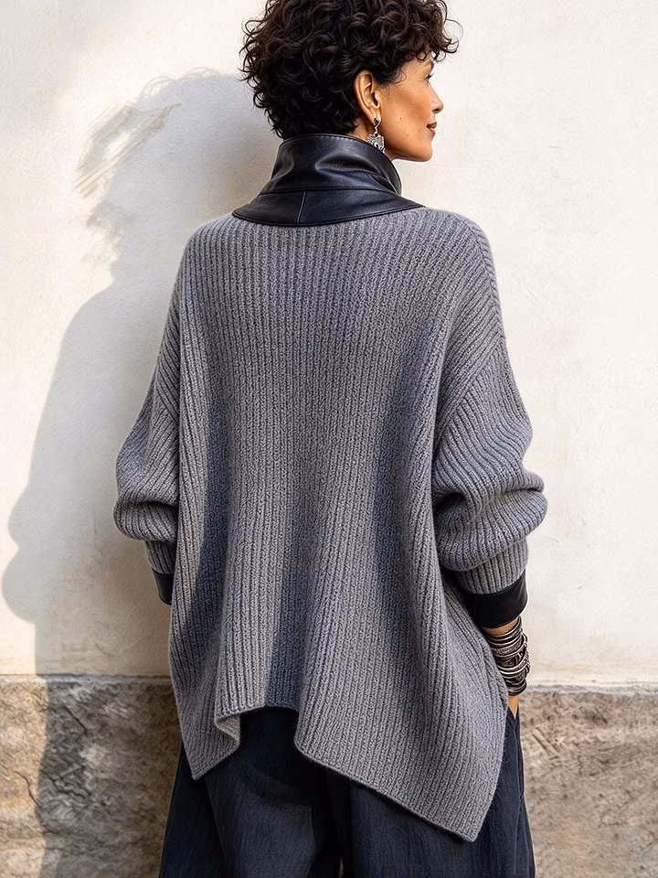 Olivia™ | Stylish Faux Leather Knit Cardigan Jacket