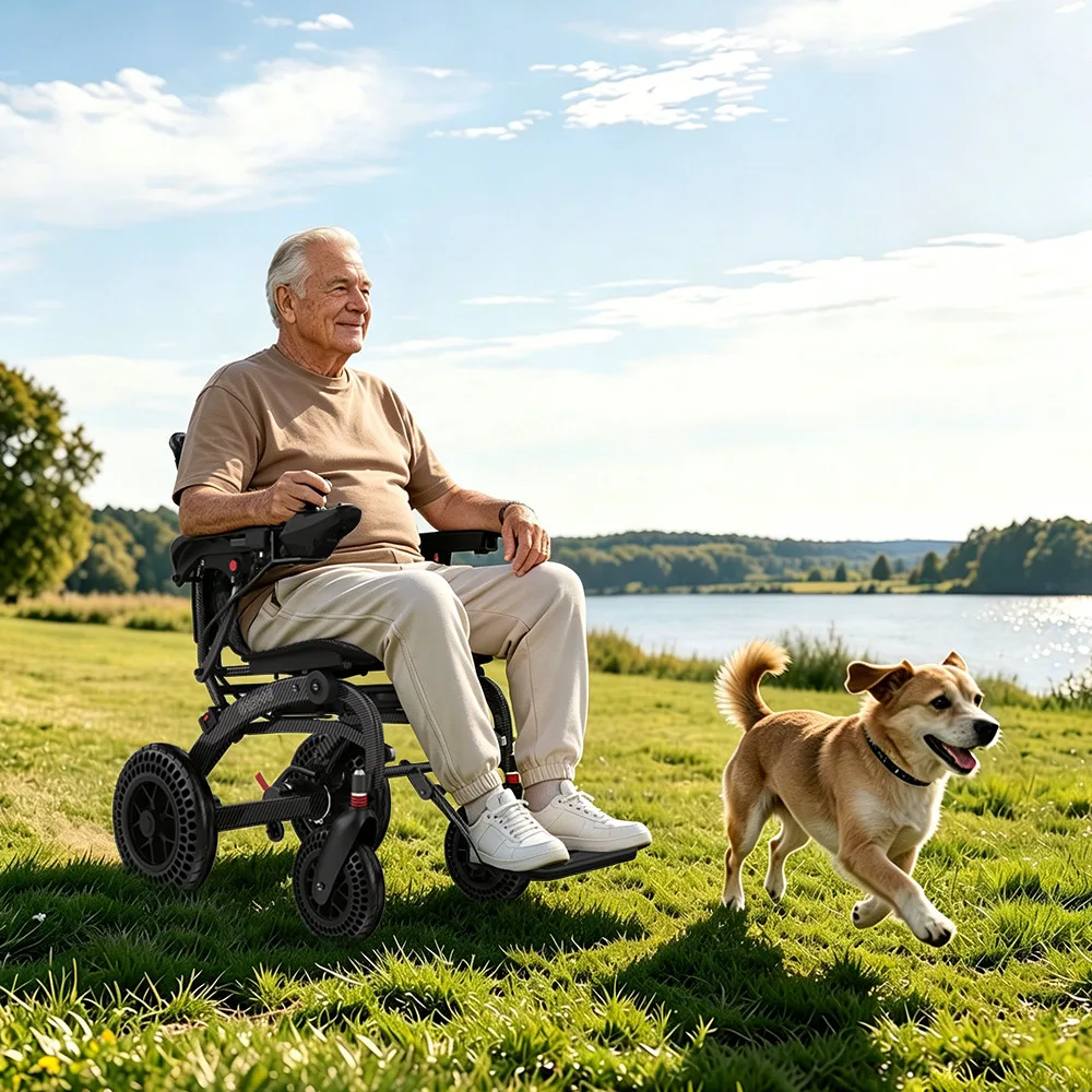 EASWE B20 folding power wheelchair with large rear wheels