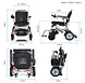Foldable electric wheelchair with dimensions and weight information on a white background