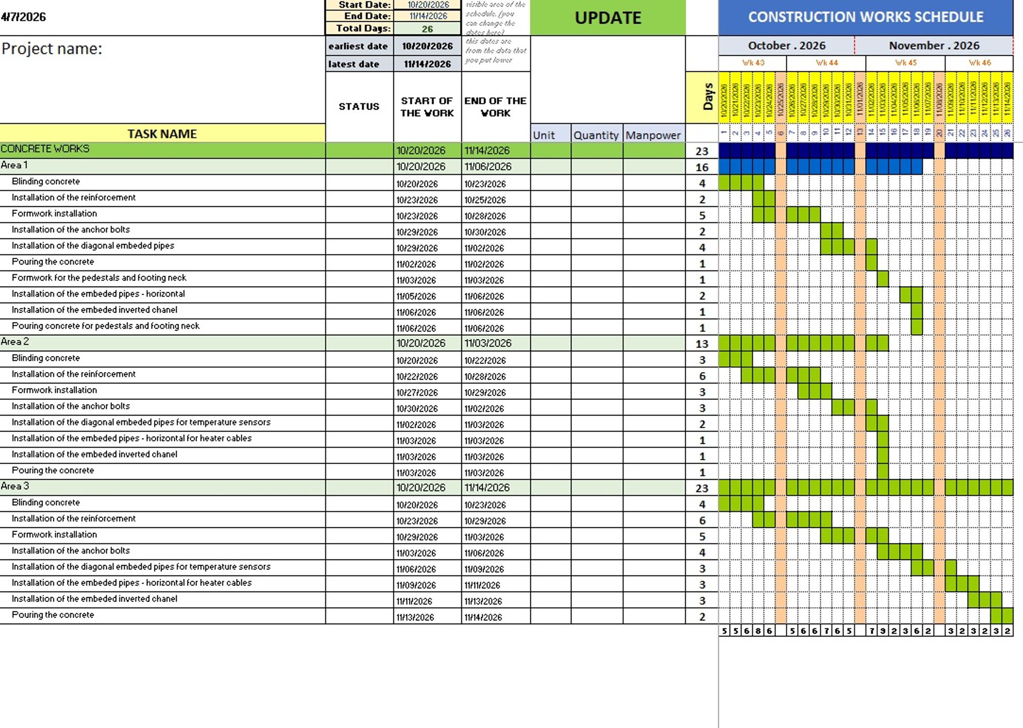 Pro Site Schedule Template